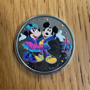 DISNEYLAND 70TH ANNIVERSARY SILVER TONE MICKEY & MINNIE COLOR  MEDALLION COIN